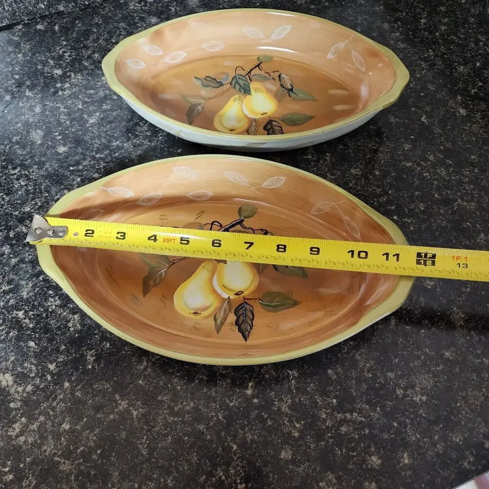 Set of 2 ZRIKE Golden Pear design handpainted casserole dishes